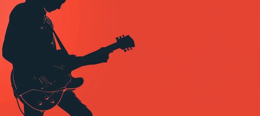 Minimalist Graphic Design Featuring Guitar Silhouette Against Solid Red Background for Posters or Album Covers