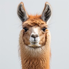 Fototapeta premium Full-length portrait of a brown llama on a white background