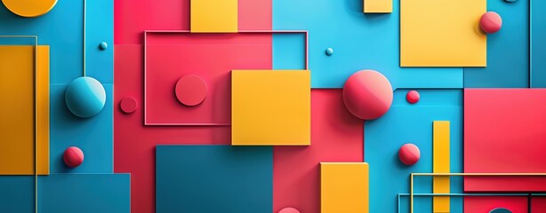 Design a vibrant, geometric template with bold shapes and colors, arranged with plenty of empty space for text