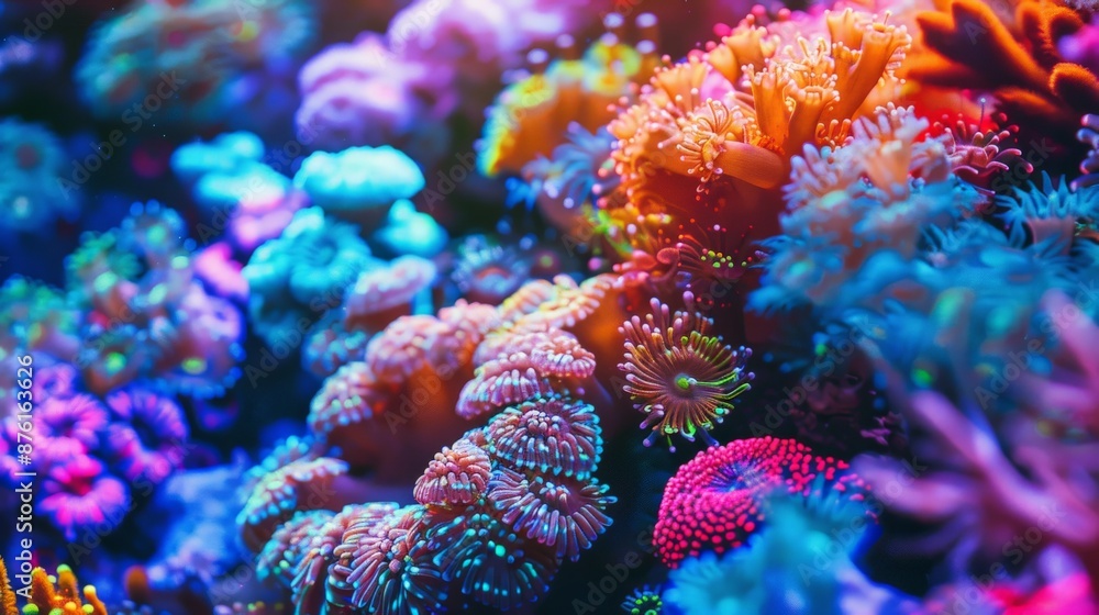 Aufkleber a brightly lit underwater scene showcasing a colorful and diverse coral reef ecosystem teeming with 