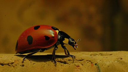 Obraz premium A ladybug on the ground with its head turned away