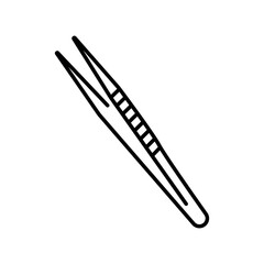 Medical tweezers line black icon