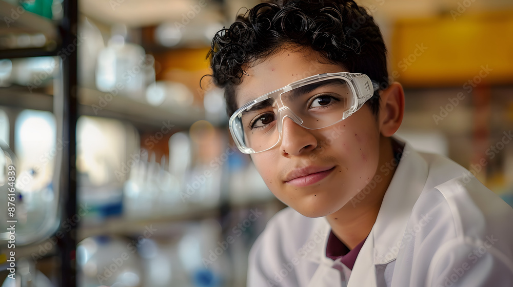 Aufkleber the close up picture of the young hispanic scientist student looking at the camera while wearing the