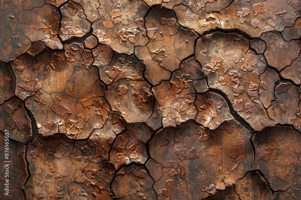 Poster This image showcases a striking pattern of cracked earth in rich brown and orange tones creating a visually captivating and intricate natural design.