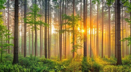 Naklejka premium sunset in the forest