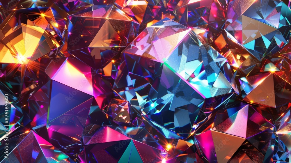 Aufkleber An ensemble of colorful geometric crystals sparkling brilliantly under bright light, capturing the viewer's eye with an array of vibrant hues and sharp, clean lines.