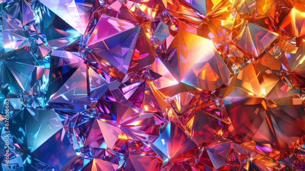 Aufkleber The image showcases a dynamic and vibrant array of multi-colored crystals reflecting light, creating a brilliant and captivating visual display with intricate facets.