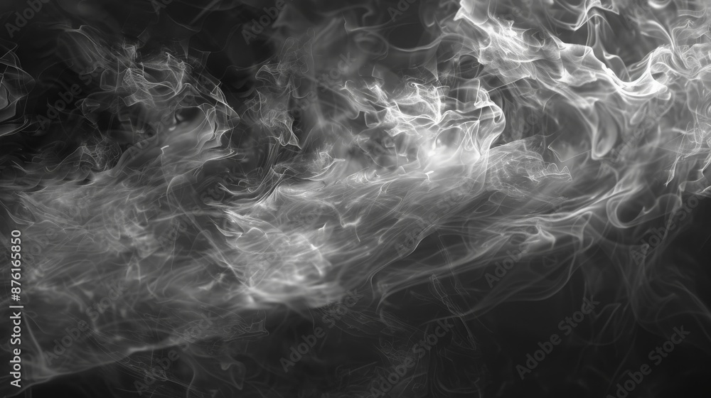 Poster The image depicts swirling smoke patterns in a dark monochrome art style, creating an atmospheric and moody ambiance that evokes feelings of mystery and intrigue.