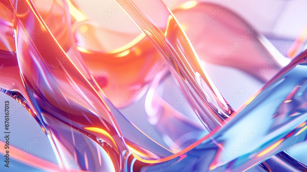 Leinwandbilder An abstract digital art piece featuring colorful flowing shapes in a gradient palette, creating a dynamic and vibrant visual experience with light reflections.