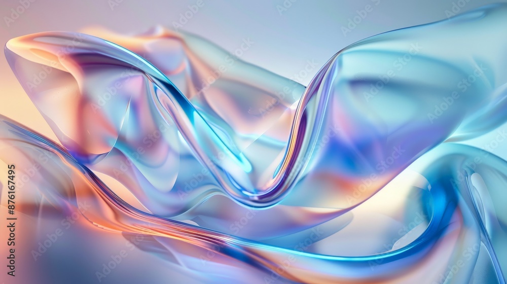 Poster A serene image showcasing a fluid wave pattern, combining soft blue and orange hues to create a tranquil and soothing abstract visual representation.