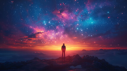 Fototapeta premium Cosmic Quest Under Twilight Skies