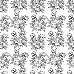 black and white peony pattern, ideal for textiles, wallpaper and gift wrapping, adding sophistication and style to any design.