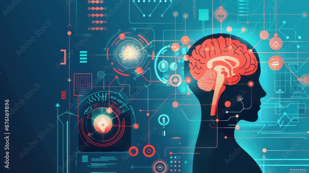 Poster ai and scientific computing, data visualization, flat design illustration