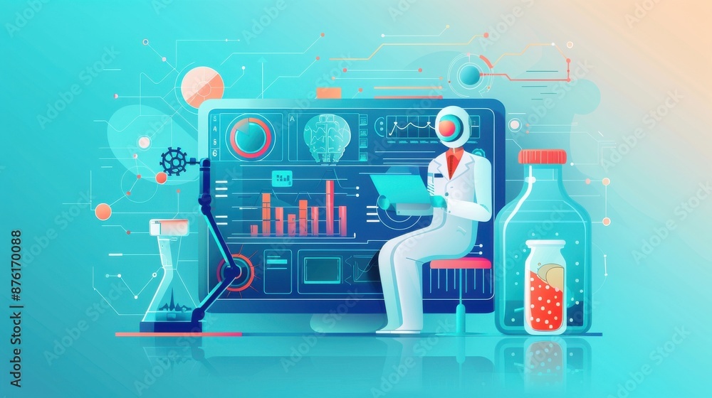 Aufkleber ai data algorithms, research data analysis, flat design illustration