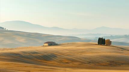 Obraz premium Calm peaceful Tuscany landscape. Background image. Created with Generative AI technology.
