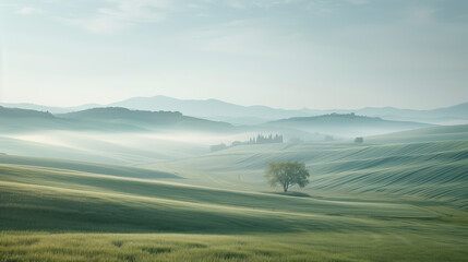 Calm peaceful Tuscany landscape. Background image. Created with Generative AI technology.