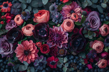 Vibrant Floral Bouquet with Mixed Blooms. Close-up of a vibrant floral bouquet featuring a variety of mixed blooms in rich colors.