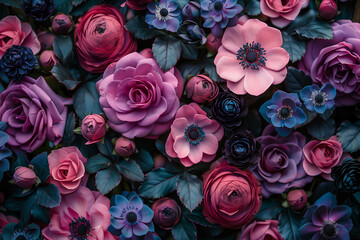 Vibrant Floral Bouquet with Mixed Blooms. Close-up of a vibrant floral bouquet featuring a variety of mixed blooms in rich colors.