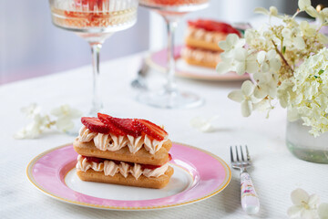 Strawberry tiramisu dessert with prosecco mascarpone cream