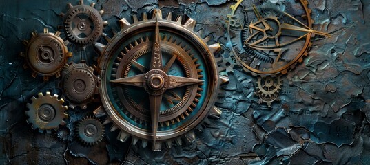 Intricately Detailed Metallic Gears Forming a Compass Symbolizing Precision in Engineering Design