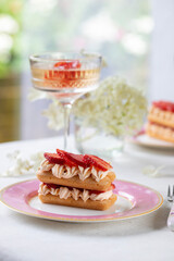 Strawberry tiramisu dessert with prosecco mascarpone cream