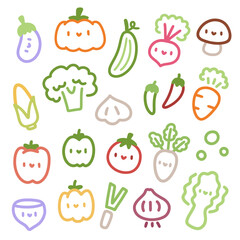 Kawaii Vegetable Illustrations. Cute and Playful Designs. Adorable Hand Drawn Cartoon Vegetables. Kawaii Vegetables. Cute Food Illustrations.