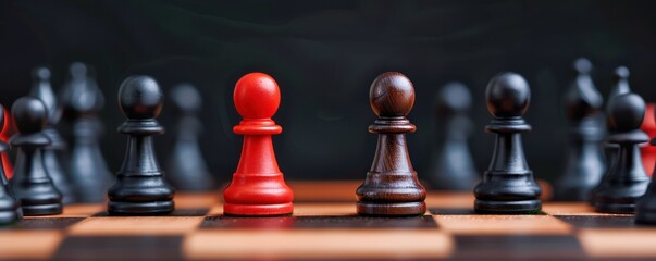 Chessboard Duel Two Pawns, Equally Matched, Engage in a Dynamic Competition for Dominance The Battle for Control, Strategy and Victory Plays Out on the Chessboard A Classic Confrontation of Red and