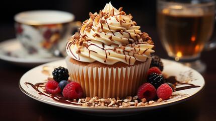 high view tasty cupcake and fork