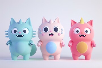 Fototapeta premium Adorable 3D Rendered Monster Cat Cartoon: A Whimsical Feline Fantasy in Modern Digital Art.