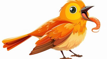 Obraz premium A Cute Orange Bird Eating a Worm