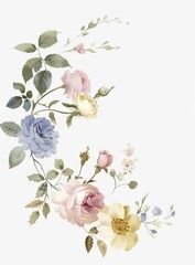 Watercolor Roses and Foliage Arrangement