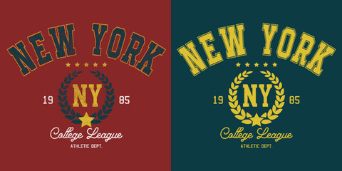 varsity graphic logo New York 1985 college league Athletic dept. typographic vintage graphic slogan vector. 
