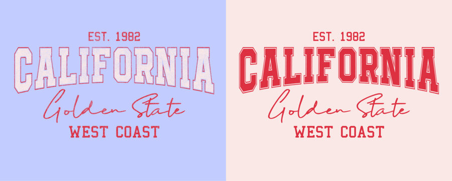 varsity graphic logo est. 1982 California Golden West Coast State typographic vintage graphic slogan vector.