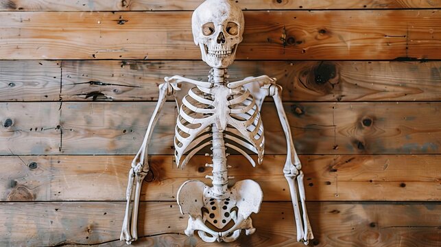 Skeleton On Wooden Wall