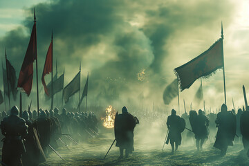 Epic battle scene between two armies of knights