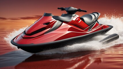3D realistic a smooth modern jet ski with the red marble texture color