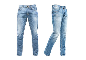 Men's light blue jeans with ghost model concept isolated on transparent background