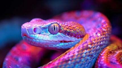 Fototapeta premium Neon Reptiles Serpent: Images of a serpent glowing in neon colors