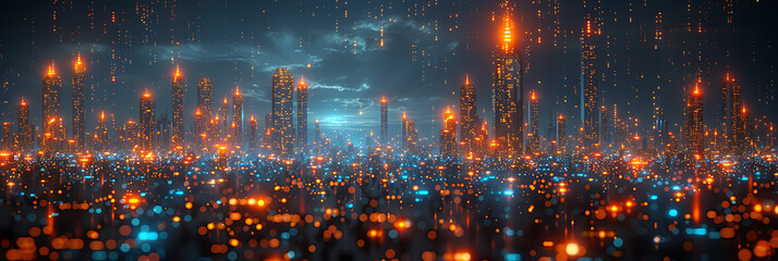 Obraz premium Futuristic AI Metropolis Neon Cityscape Illustration