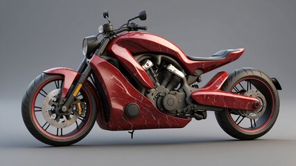 Fototapeta premium 3D realistic a smooth modern motorcycle with the red marble texture color