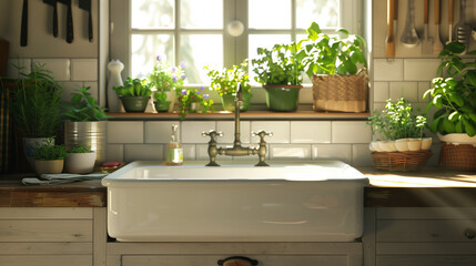 Kitchen sink with garden view