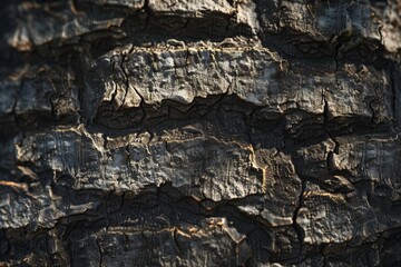 Fototapeta premium This image presents a detailed view of the rugged and coarse texture of bark on an old tree, emphasizing the rich, dark, and weathered appearance with natural cracks.