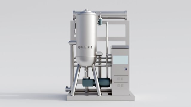 A 3d rendering of a bioreactor, a vessel used to cultivate cells or microorganisms for research or industrial applications.