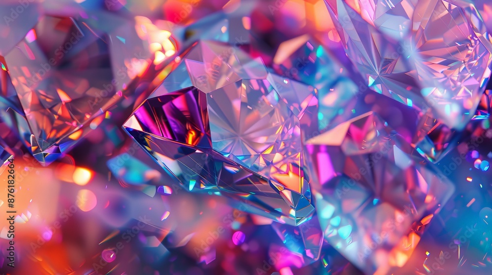 Aufkleber a close-up shot of faceted colorful crystals, aglow with radiant light, capturing their intricate de