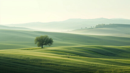 Obraz premium Calm peaceful Tuscany landscape. Background image. Created with Generative AI technology.