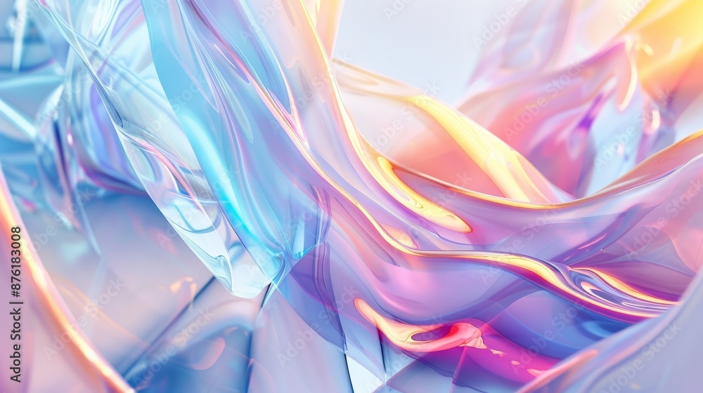 Poster A vibrant and dynamic 3D rendered artwork featuring colorful abstract fluid shapes twisting and blending together to create a visually captivating composition.