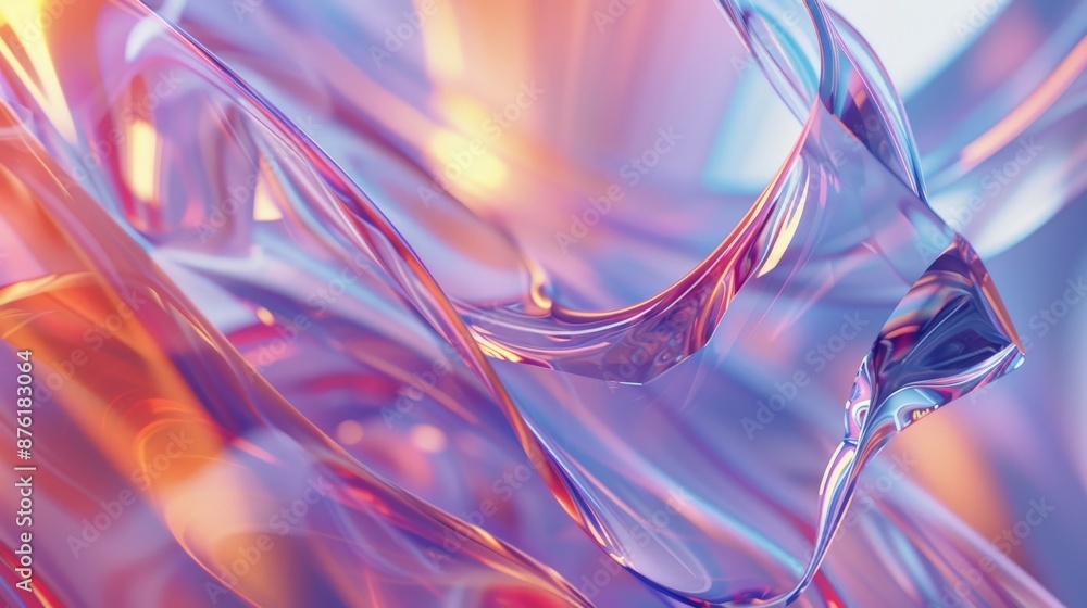 Poster Glass-like abstract fluid shapes in vibrant colors dance in a dynamic motion capture, creating a captivating 3D modern artistic visual full of energy.