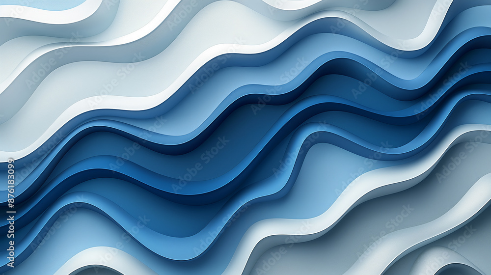 Poster blue and white abstract waves background forming a modern and minimalist design
