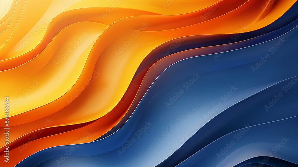 Aufkleber abstract blue and orange waves background flowing in a curved shape