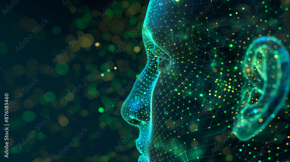 Poster Artificial intelligence face showing neural network and machine learning